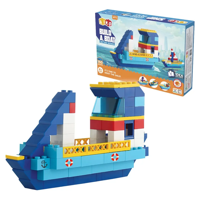 NiraToys Aiko Build a Boat 150 Blocks 4-in-1 Ship Blue Yellow Red ABS Premium Quality Age 4 Plus