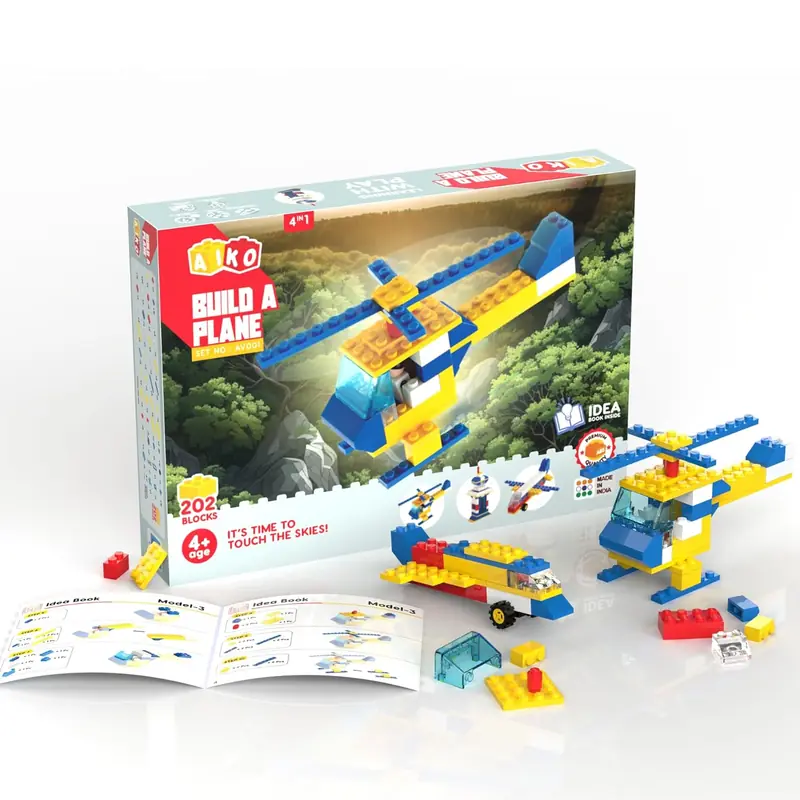 NiraToys Aiko Build a Plane 202 Blocks 4-in-1 Building Block Set with Idea Book Made in India