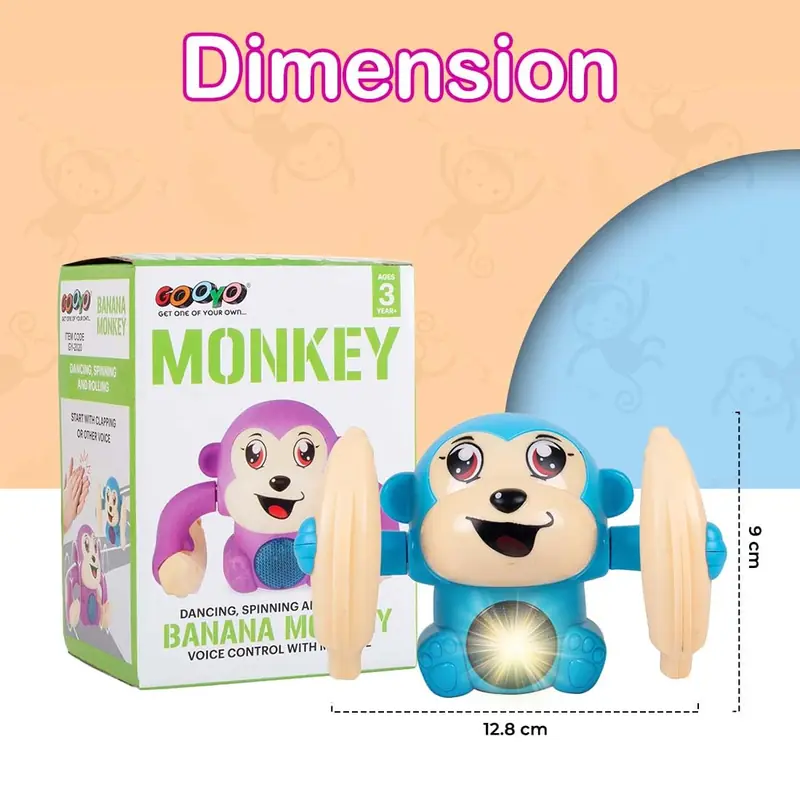 NiraToys Kids Dancing Banana Monkey Toy – Voice Control Blue with Dimensions 12.8x9cm