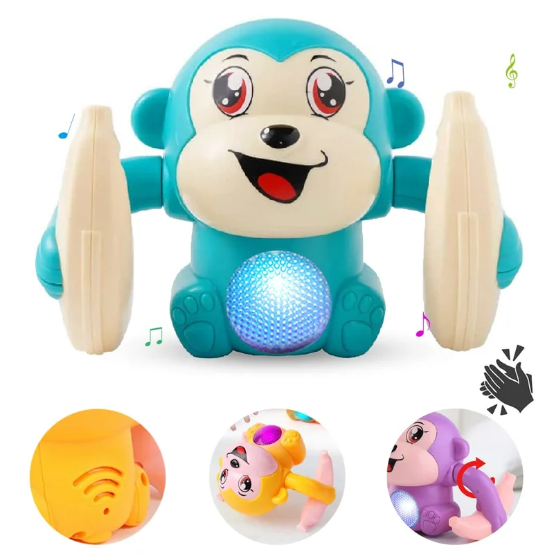 NiraToys Kids Dancing Spinning Banana Monkey Toy – Music and LED Light Blue Assorted Colors
