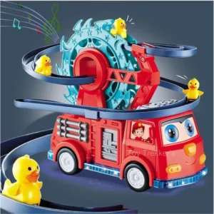 NiraToys Kids Fire Truck Duck Swivel Track Toy – Music LED Light for Boys and Girls Age 3 Plus
