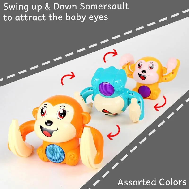 NiraToys Kids Rolling Somersault Banana Monkey Toy – Orange Blue Pink Assorted Colors