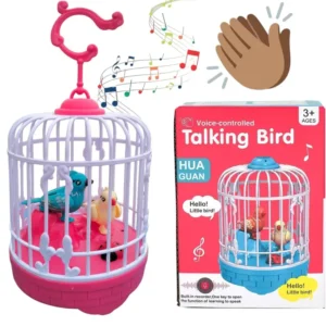 NiraToys Kids Voice Controlled Talking Bird Cage Toy – Pink with Two Singing Birds