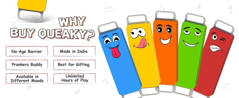 NiraToys Queaky Squeaky Noise Maker Toy โ Assorted Colors Blue Yellow Orange Green Red Made in India
