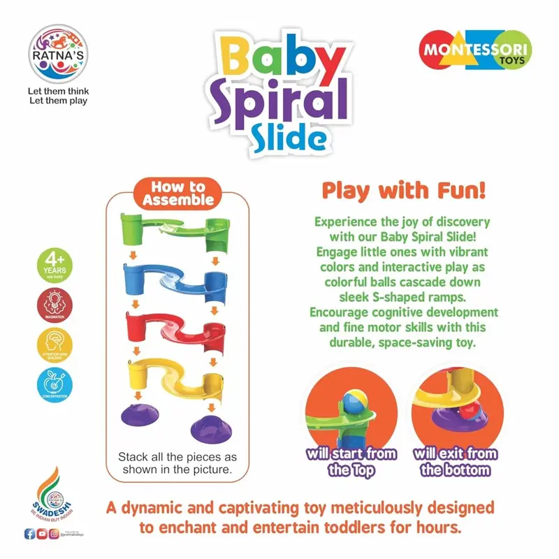 NiraToys Ratnas Baby Spiral Slide – How to Assemble S-Shaped Ramp Montessori Ball Track Toy Guide